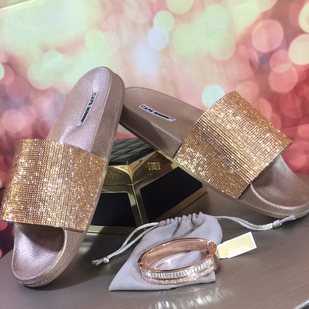 🌹🍑New Bling Sparkle Rose Gold 🌹Slides Sz 9